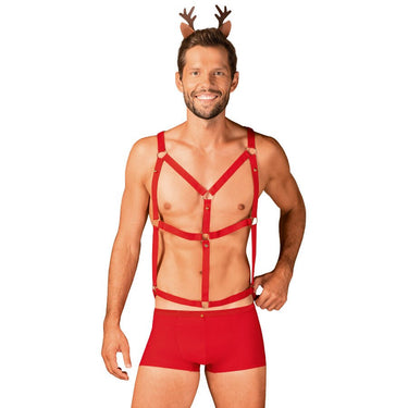 Set Sexy Natale: Imbracatura rossa, boxer in rete e orecchie di renna